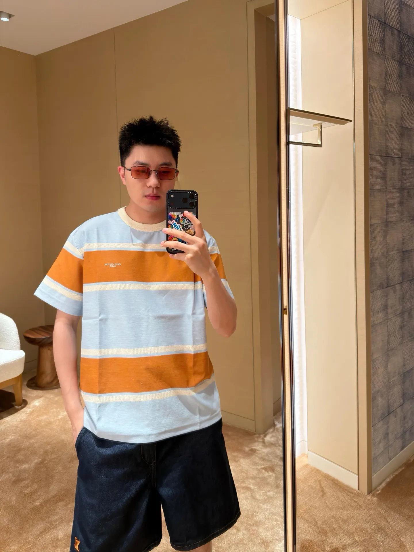Louis Vuitton/Louis Vuitton 26ss contrasting color patchwork striped knitted short sleeves